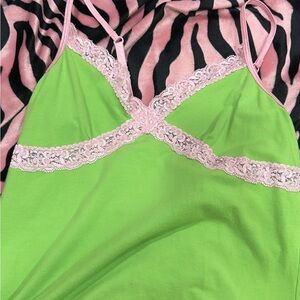 PINK Victoria's Secret Green Cami with Pink Lace